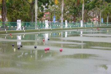 Bowling green in wet winter conditions